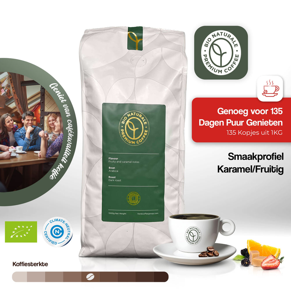 Bio Naturale koffie van CaféHuis – 100% biologisch, 135 kopjes per kg, smaakprofiel karamel en fruitig