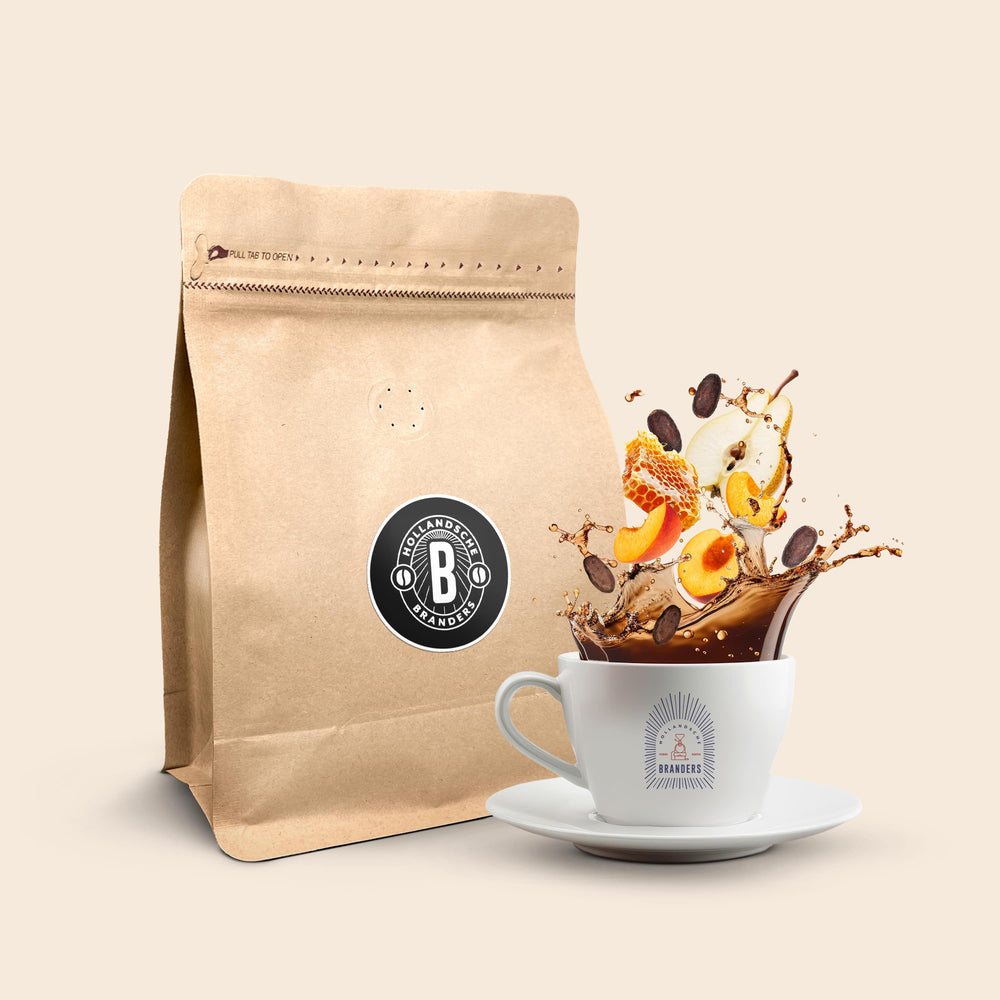 Proefzakje Hollandsche Branders coffee beans from Gerrits Koffie, featuring a brown paper packaging.