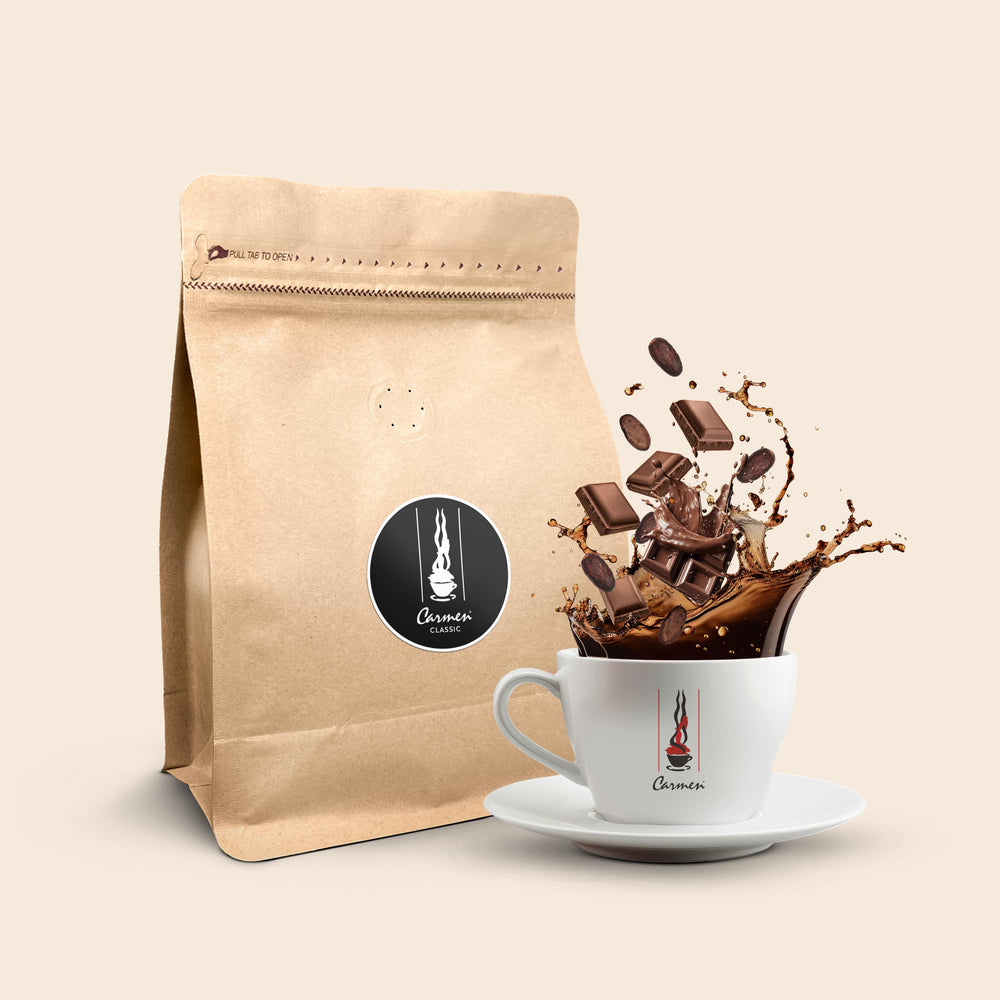 Dark roasted coffee beans in a resealable bag from Gerrits Koffie, ideal for intense flavor lovers.