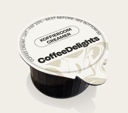 CoffeeDelights Koffiemelk Cup, UHT cream in black cup, 7.5g, suitable for horeca, 200 pieces per pack.