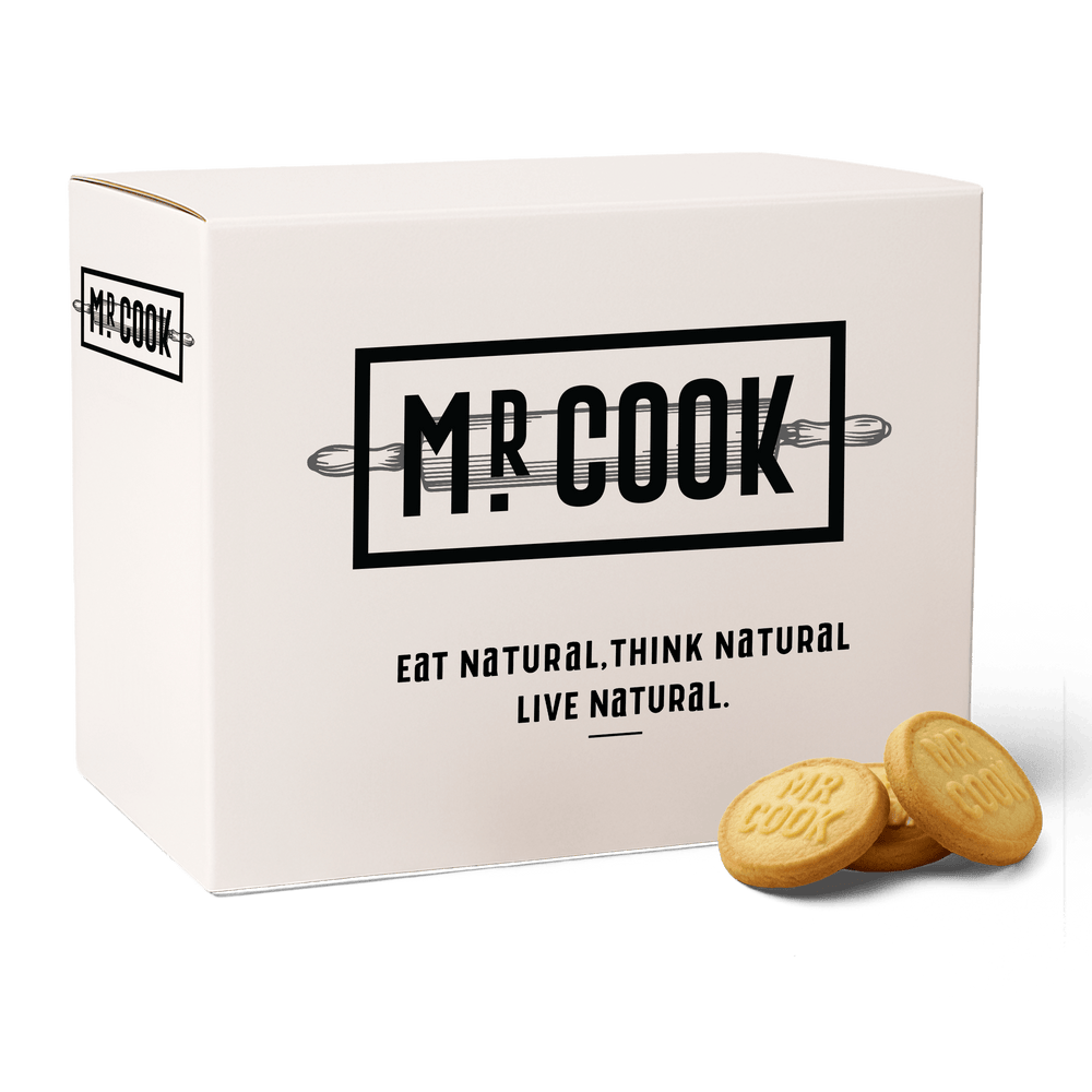 Mr. Cook Ambachtelijke Herfst Koekjes, 4 boxes of 120 autumn cookies, displayed in a white branded box.