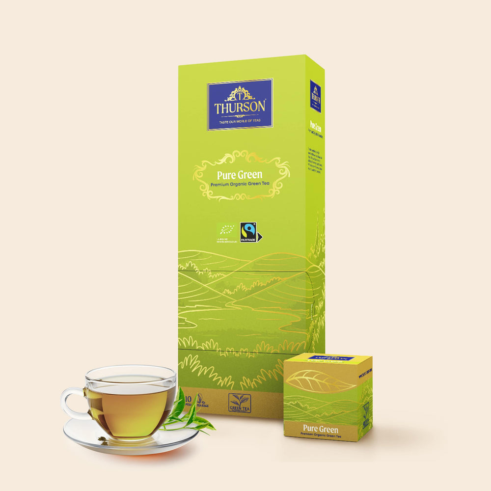 Box of Gerrits Koffie Thurson Tea Premium Green Tea with vibrant green packaging